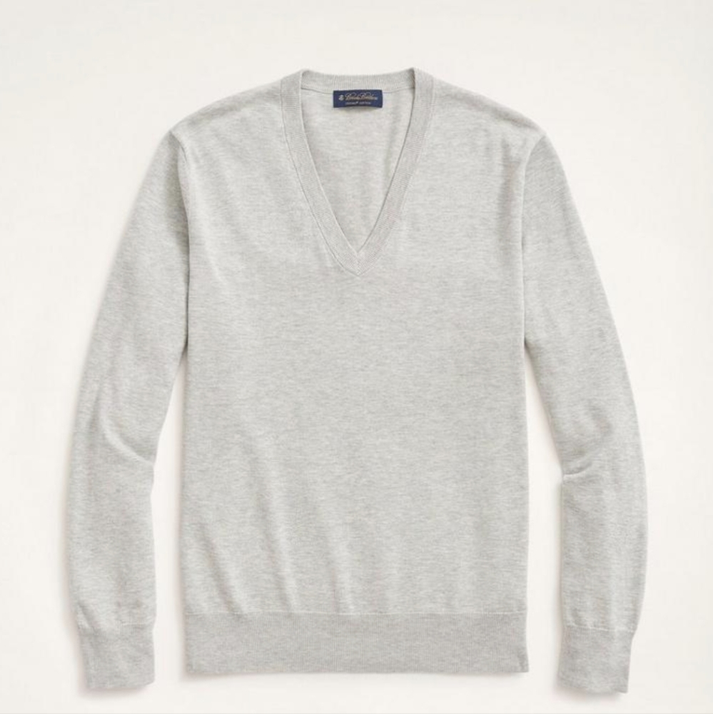 Men's Brooks Brothers Supima 100% Cotton V-Neck Sweater Grey Size Medium EUC